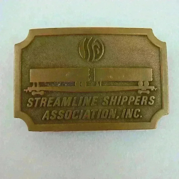 Vintage Belt Buckle Streamline Shippers Brass tone Metal Hit Line USA 1970s RARE - Picture 8 of 12